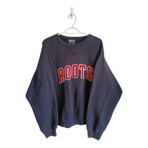 Vintage Roots Navy Sweatshirt with Red Arch Logo Made In Canada XXL Cottagecore